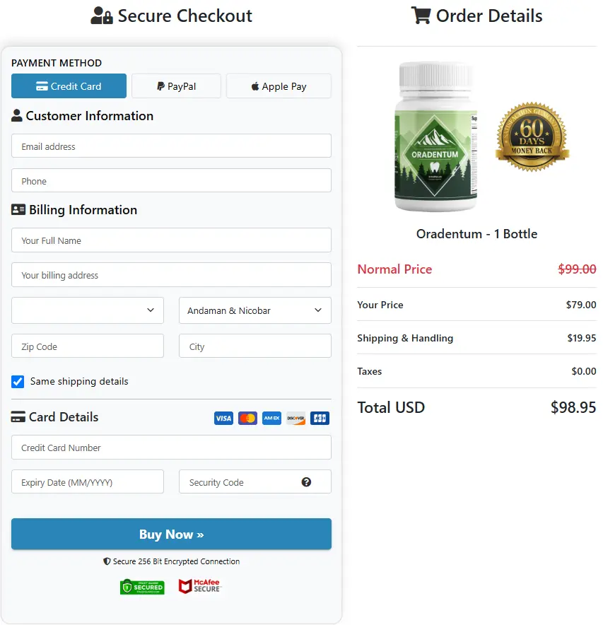 Oradentum checkout